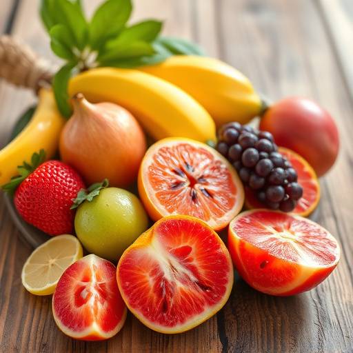 Variety of hydrating fruits, including watermelon, strawberries, and oranges arranged on a wooden surface